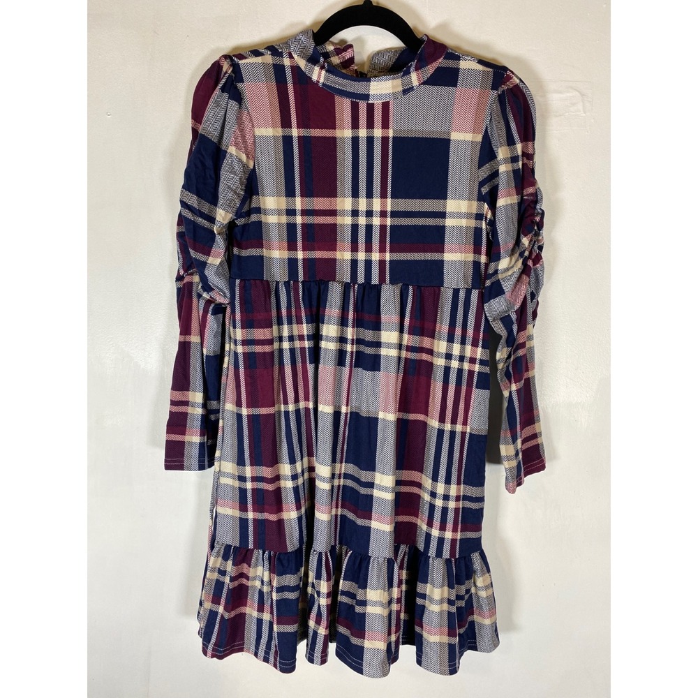 Speechless Girls Size 12 Plaid Tiered Dress Ruched Sleeve Cottagecore Preppy
